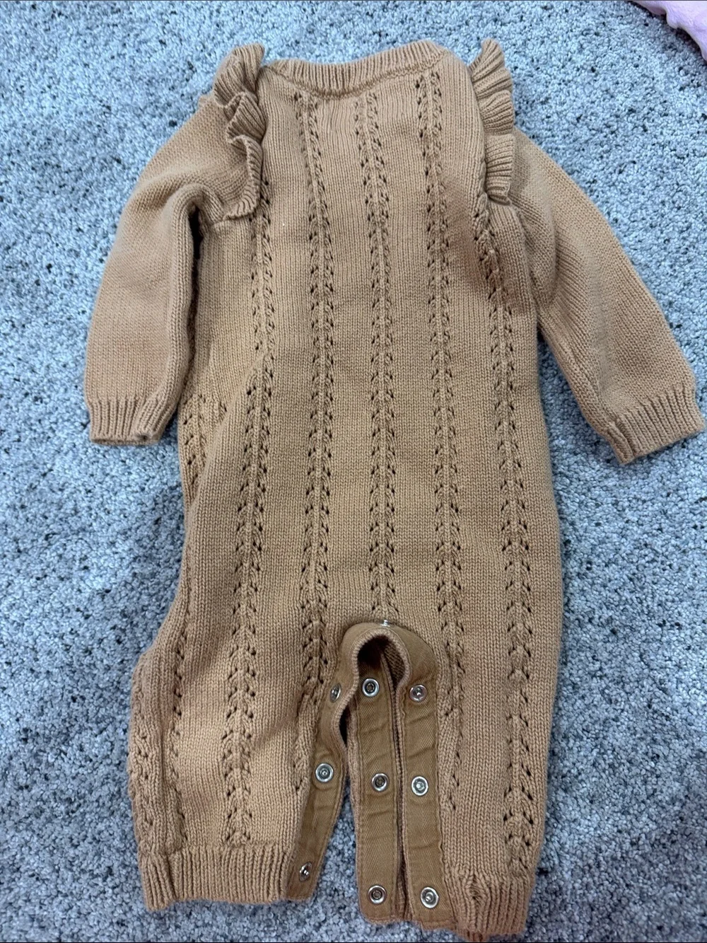 Old Navy Camel Knit Ruffle-Shoulder Baby One-Piece